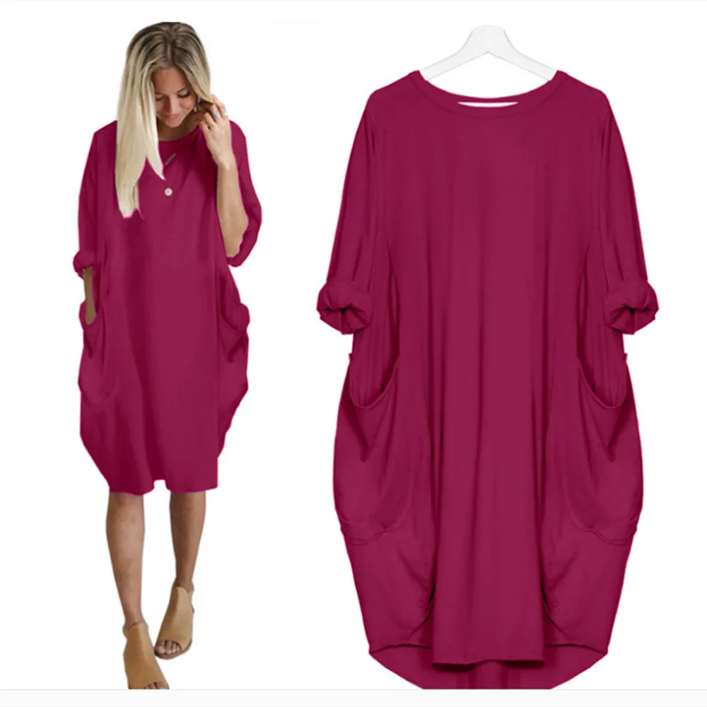 Недорогие платья для женщин модное однотонное Повседневное платье с длинным рукавом женская одежда больших