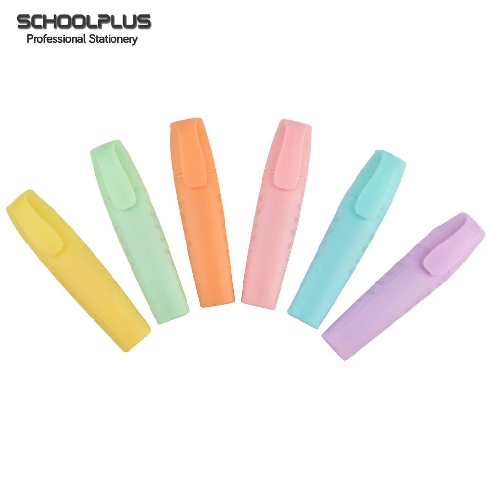 Wholesale 6pcs/set light color and eye protection highlighter marker pen with soft head for DIY making and stationery suppliers
