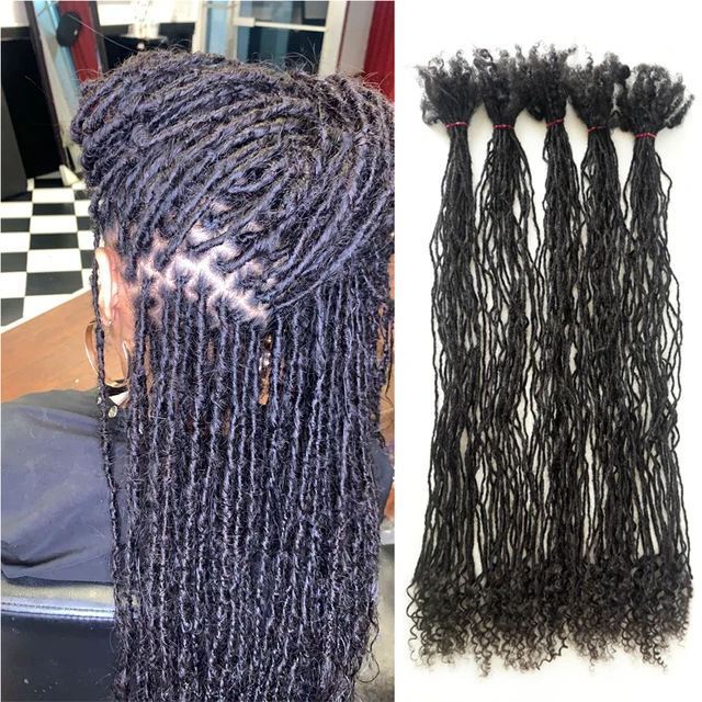 KAMA Handmade Full-Handed Crochet Interlocks Extensions 100% Human Hair Dreadlocks with Curly Ends for Women