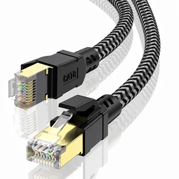 CABNEER Cat 8 Ethernet Cable 25FT High-Speed Braided PVC Jacket Gold Plated RJ45 Connector 40Gbps 2000MHz Heavy Duty Shielded
