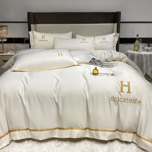 Luxury Home Textile Embroidered Washed Silk  Bed Sheet Four Piece Set Duvet Cover Set