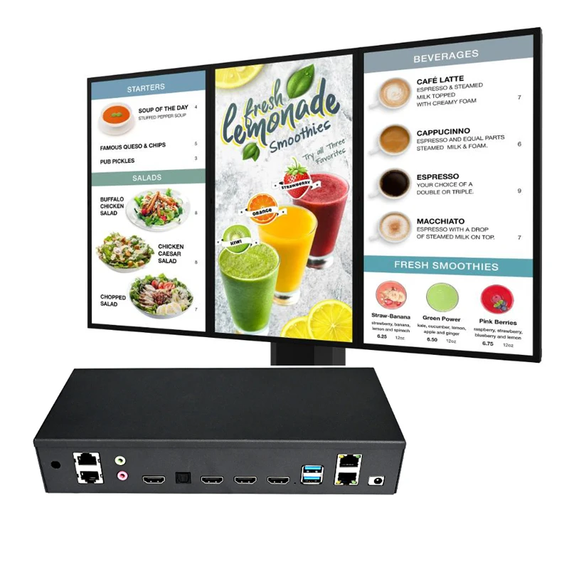 New Generation Digital Menu Boards Media Player with CMS Software Features Multi-Screen Splicing Display