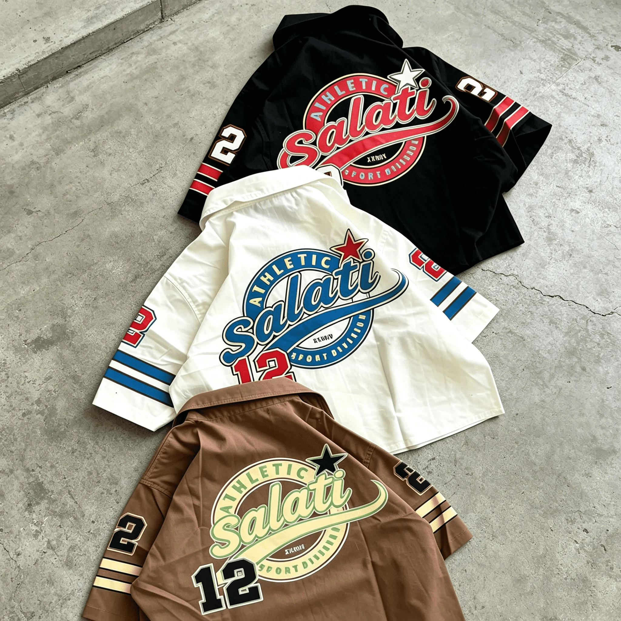 Men Vintage Varsity Baseball Short Sleeve Shirt Striped Cuff Number Print Oversized Boxy Streetwear Button Up Top