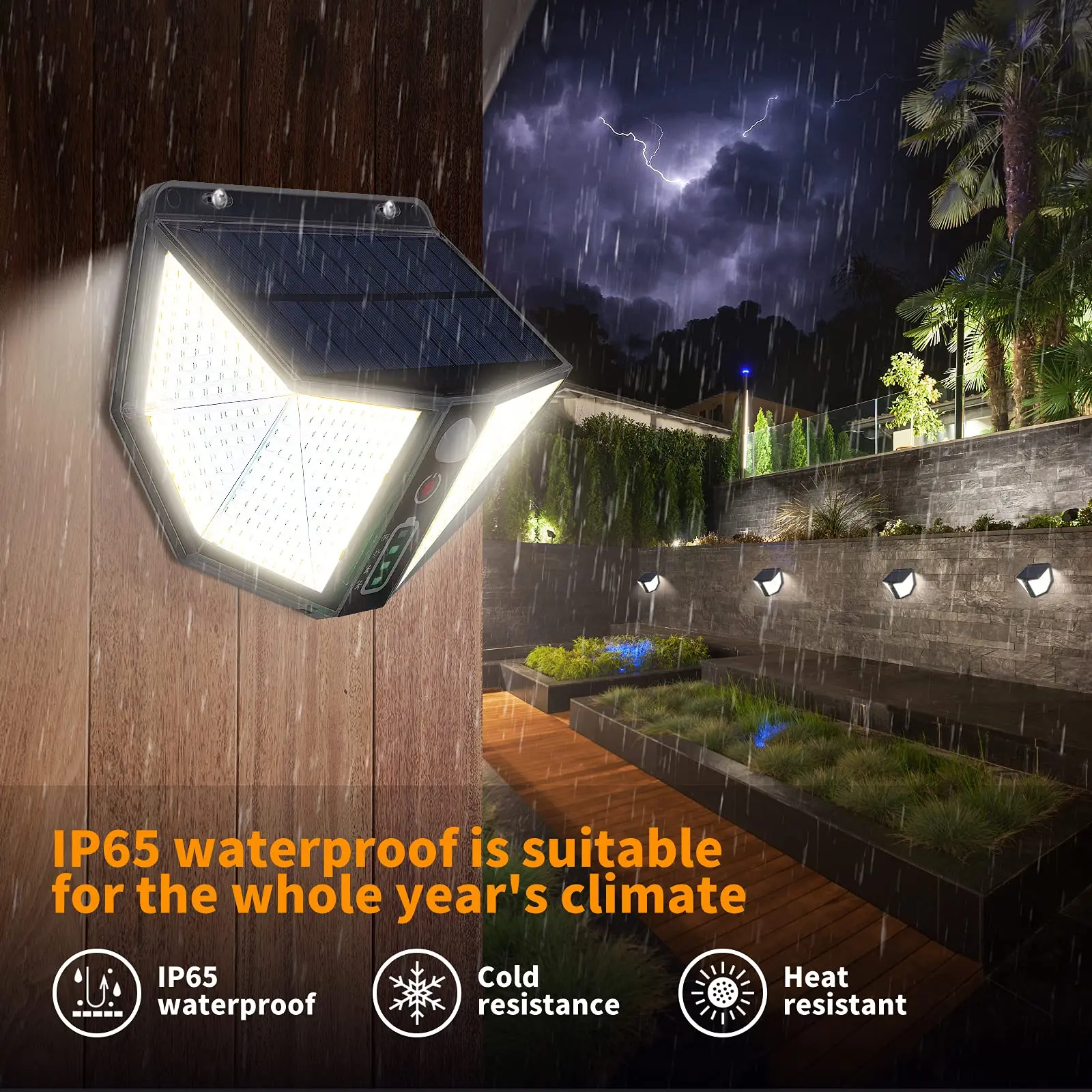 product 3000 mah battery ip65 waterproof 270 wide angle outdoor 410 led powered flood wall solar motion sensor lights for garden yard-49