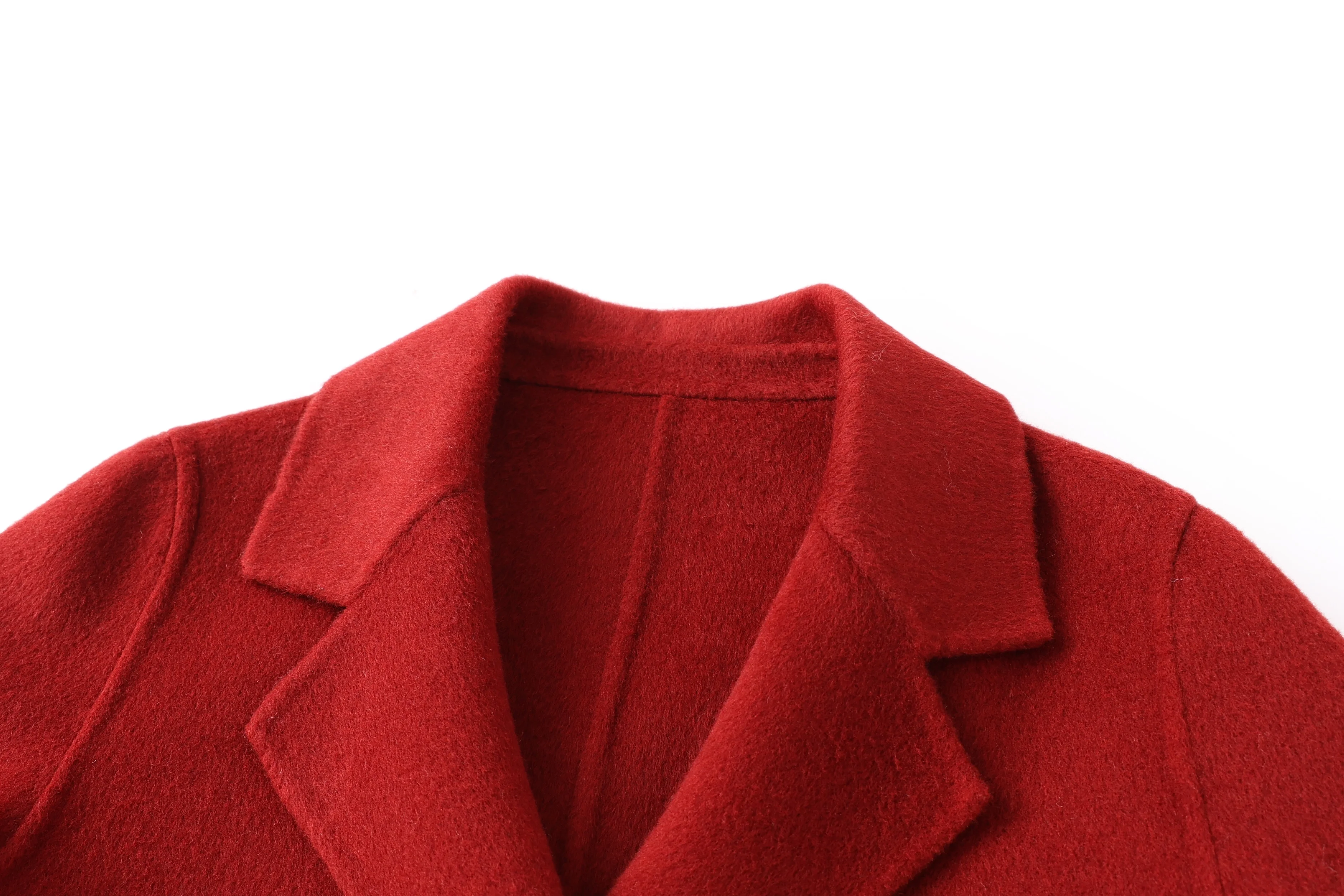 Women's Custom-Made High Quality Winter Wool Coat Long Double-Button Design with Belt Closure Elegant Style Button Decoration