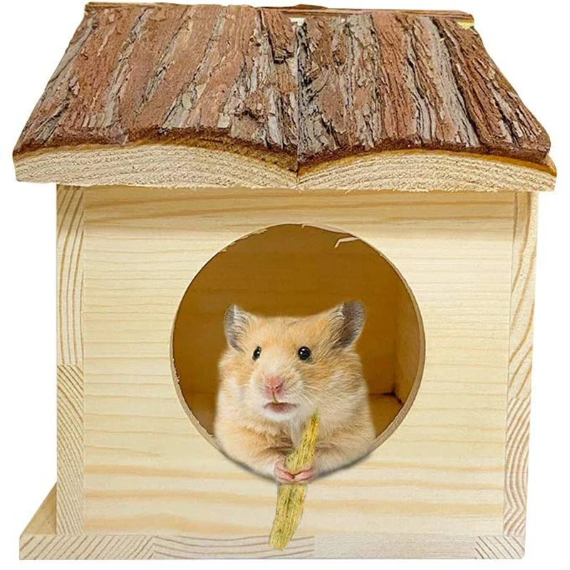 Hamster Wooden House Handcrafted Small Animal Hideout Hut Hideaway for Guinea Pig Chinchilla Rat Mouse Gerbil Cage Play Hut 