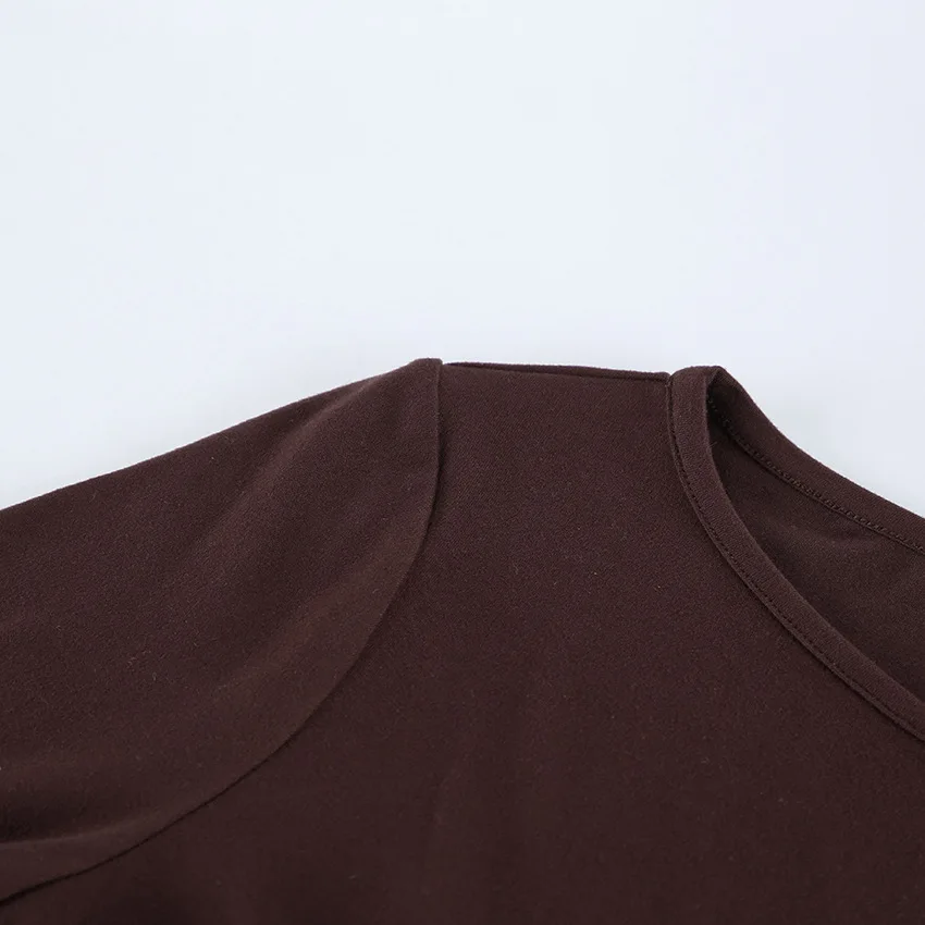 2026 Knitted Comfortable Soft Long-Sleeve Pajama Set for Women, Autumn Loose-Fit Brown Elegant Stretchy Ladies' Homewear — detail