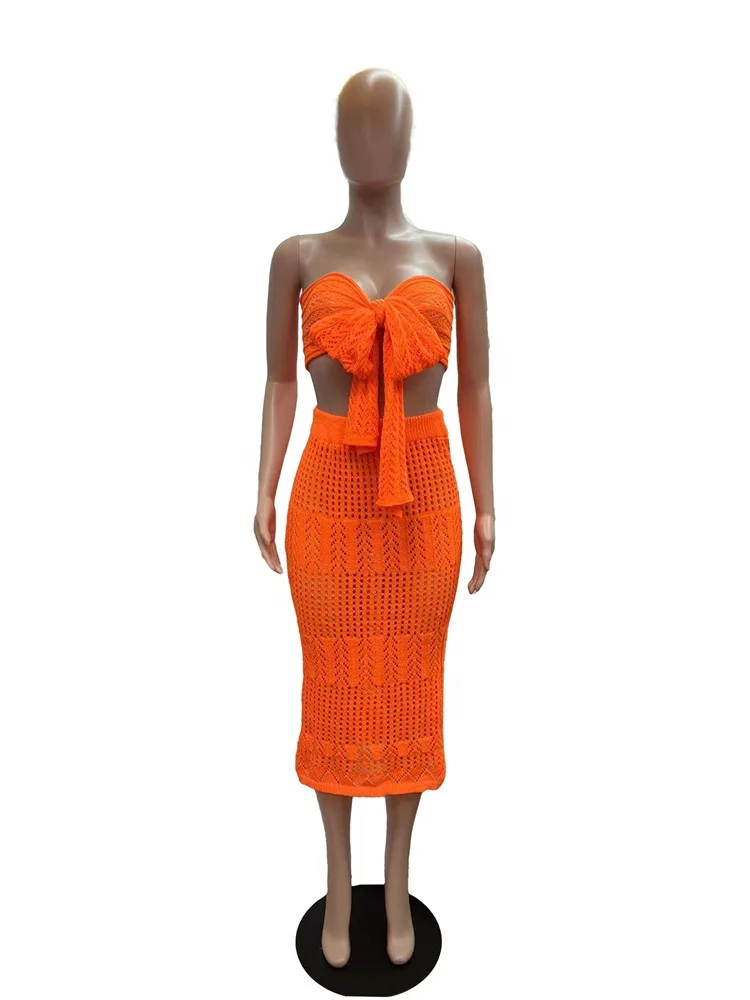 strapless open back dress Hyfve Women's Tropical Tango Tie-Dye Two-Piece Skirt Set in Orange main image 1