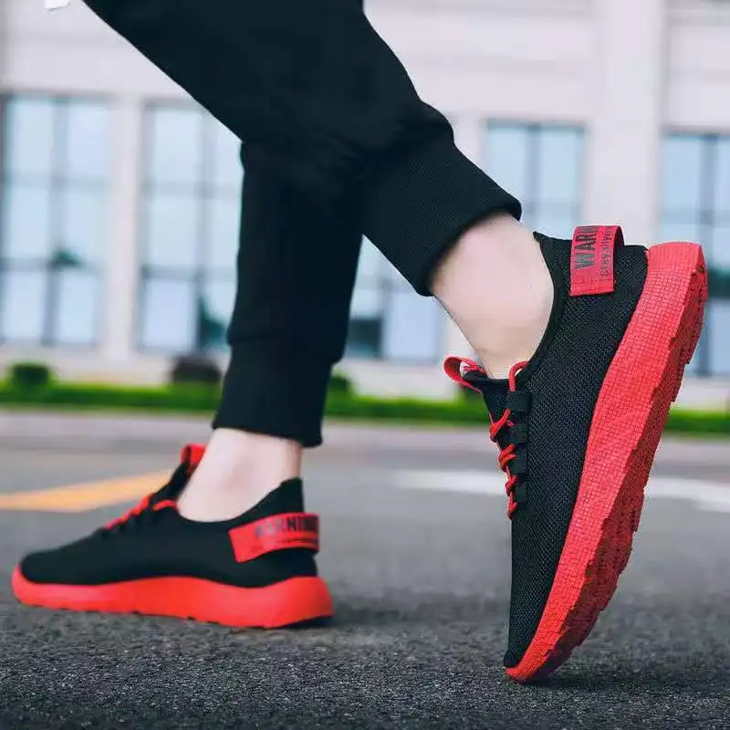 STOCK New Summer Men Popular Breathable Mesh Platform Sneakers Light Weight Plastic Outsole Fashion Lace-up Shoes