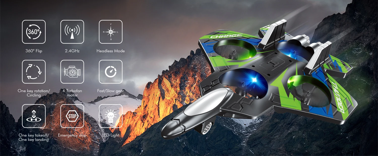 E36 2.4GHz Glider Remote Control RC Airplane Drones Headless Mode One Click Take off Mini Drone Plane Fighter