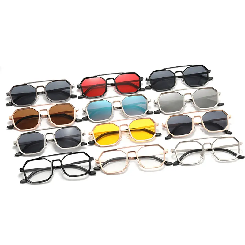 Custom Logo Retro Women Small Frame Punk Sun Glasses Alloy Polygon Steampunk Sunglasses for Men