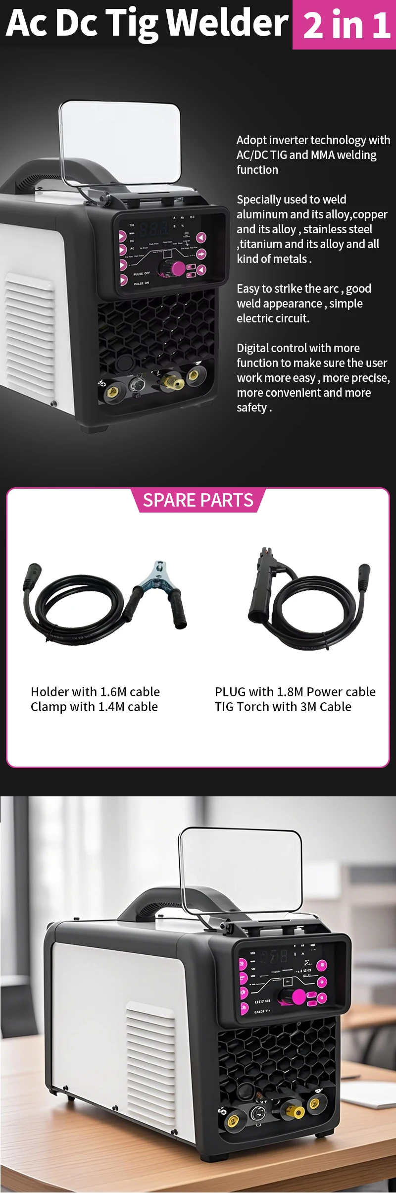 2024 Digital Display Inverter AC/DC TIG/MMA Welding Machine New Aluminium for TIG Welders