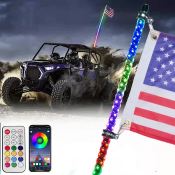APP Control 3ft 1pc RGBW Chasing Offroad LED Whip Light 12V Spiral LED Flag Pole Safety Antenna Whip Lights for Jeep Toyota 4x4