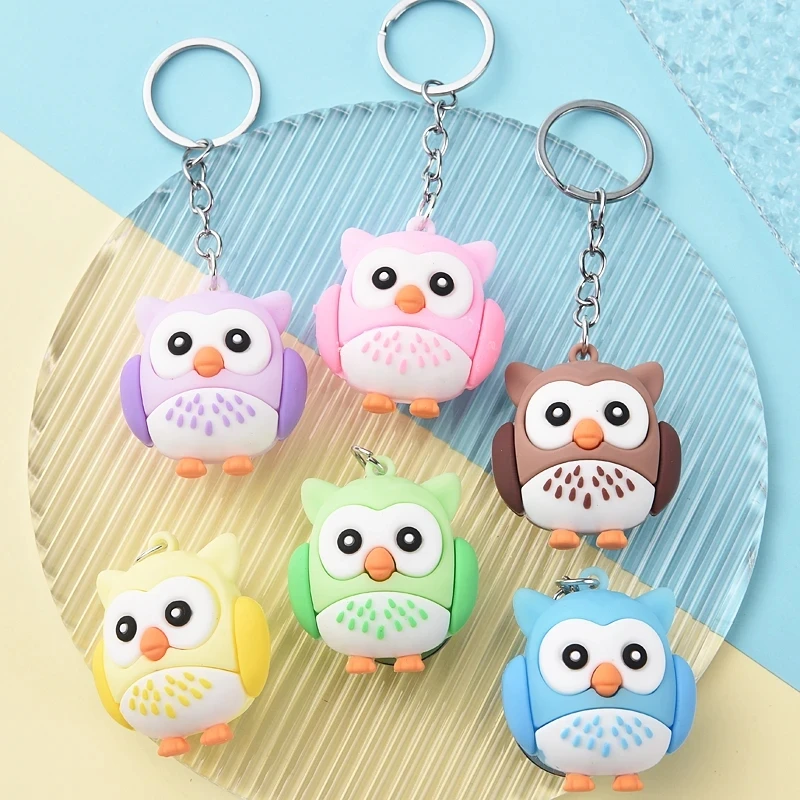 6pcs PVC Owl Keychain Cute Cartoon Animal Bag Key Chain Keyring Ornament  Bag Purse Charm Accessories