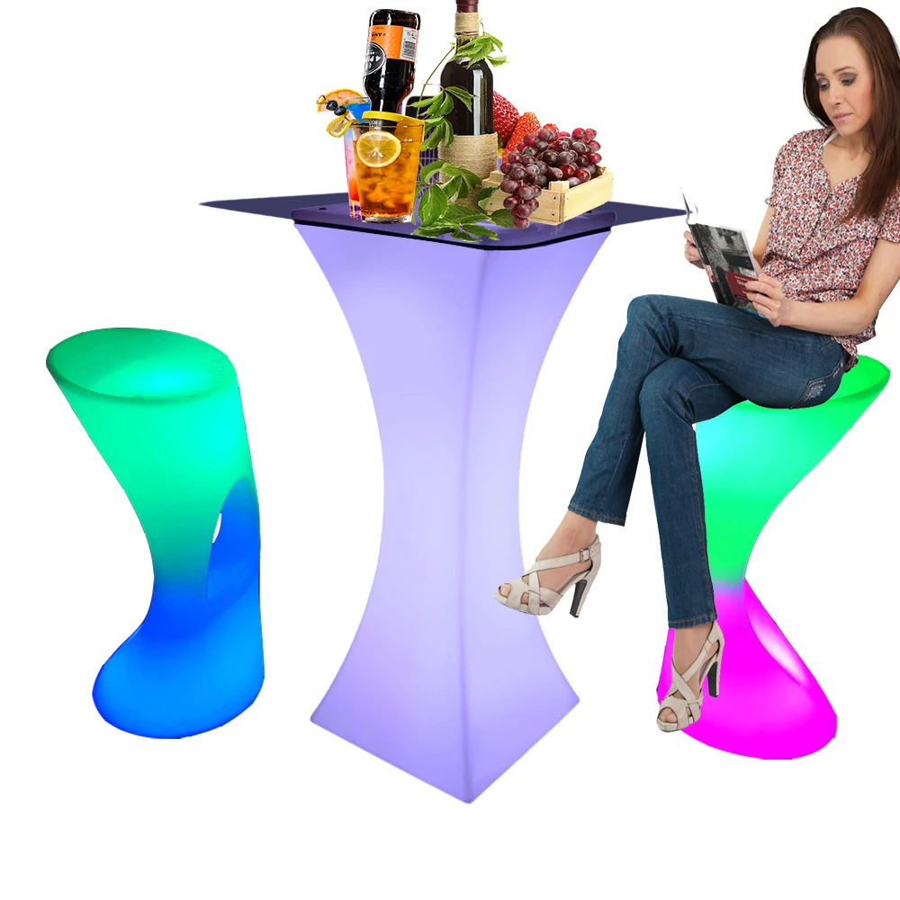 Plastic bar Table and Stool /Rechargeable Rgb Colors Glow bar Furniture Illuminated Led Fancy Chairs for Ktv Nightclub
