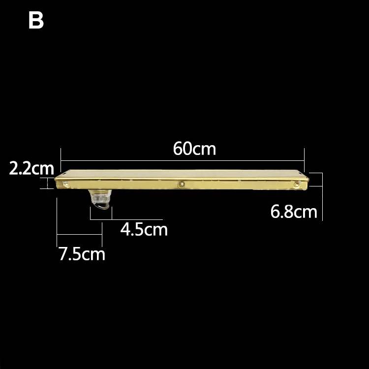 24 Inch Brushed Gold Uncoated Brass Modern Bathroom Shower Linear Rectangular Floor Drain