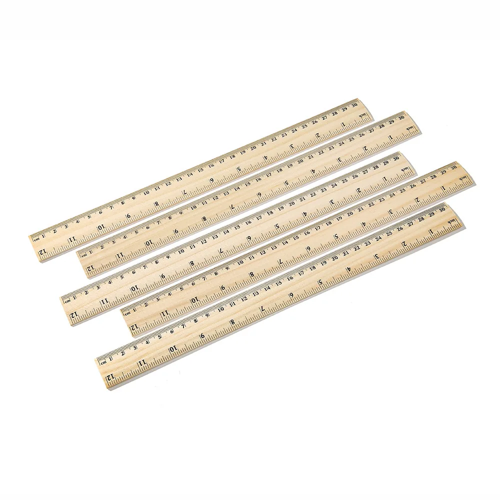 Single-sided Double-scale Ruler Student Stationery Rulers 30cm Wooden Customized Logo Tailoring Set and Big Kit Wood Scale 5pcs