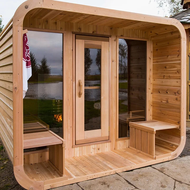 New Design Canadian Red Cedar Cube Outdoor Sauna Room Traditional Wood Fired Sauna