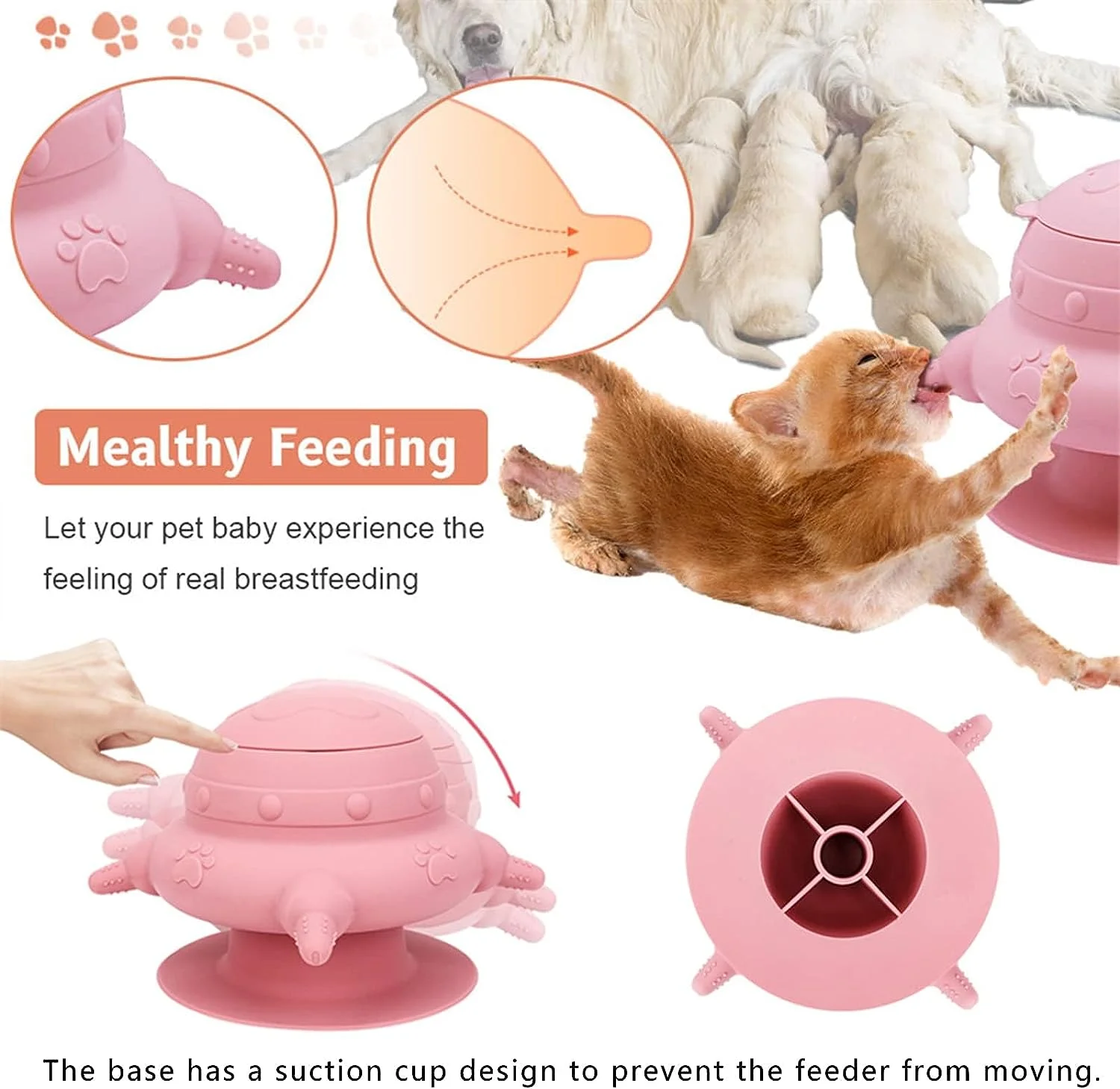 Silicone Puppy Suction Nursing Feeder with 4 Nipples, 240ML Pet Feeding Station for Kittens, Puppies and Rabbits