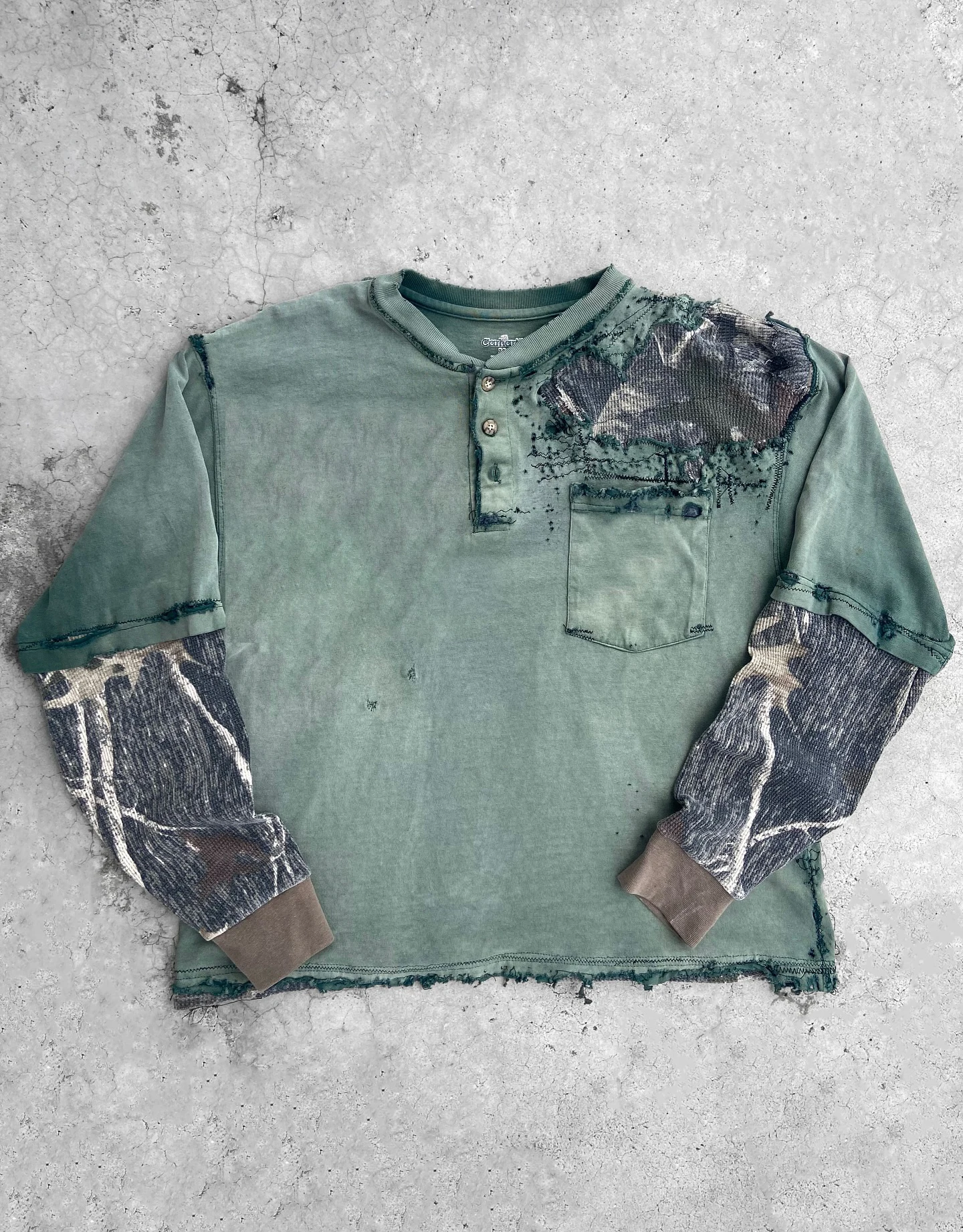 Custom Screen Print Men Boxy T Shirt 300gsm Cotton Washed Tshirt Streetwear Vintage Acid Wash Double Layer Long Sleeve T-Shirt