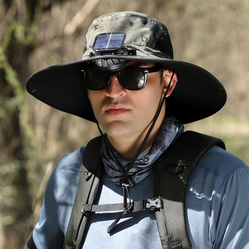 Wholesale Summer UV Protection Breathable Solar Charging Fans Different Colors Wide Brimmed Sun Hats Nylon for Outdoor Work