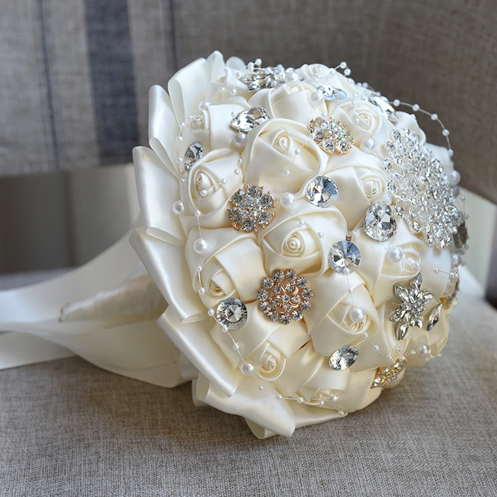 FAYBOX Handmade Rhinestone Brooch Stunning Tassel Wedding Bridal Bouquets White 