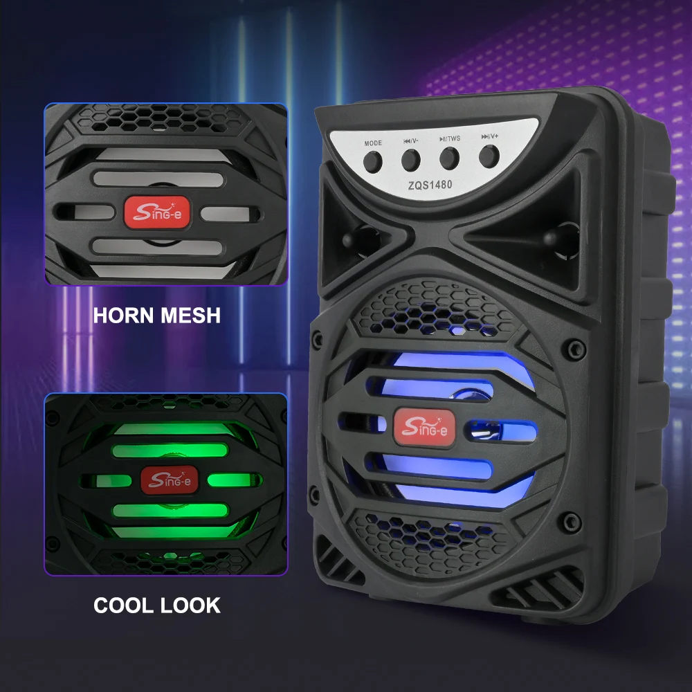 SING-E ZQS1480 8W USB Portable Speaker with RGB Lights - Wireless