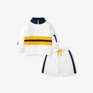 OEM Customizable Sevice Zipper Sweatshirt and Shorts 2 Piece Set Fall French Terry Boys Clothing Set