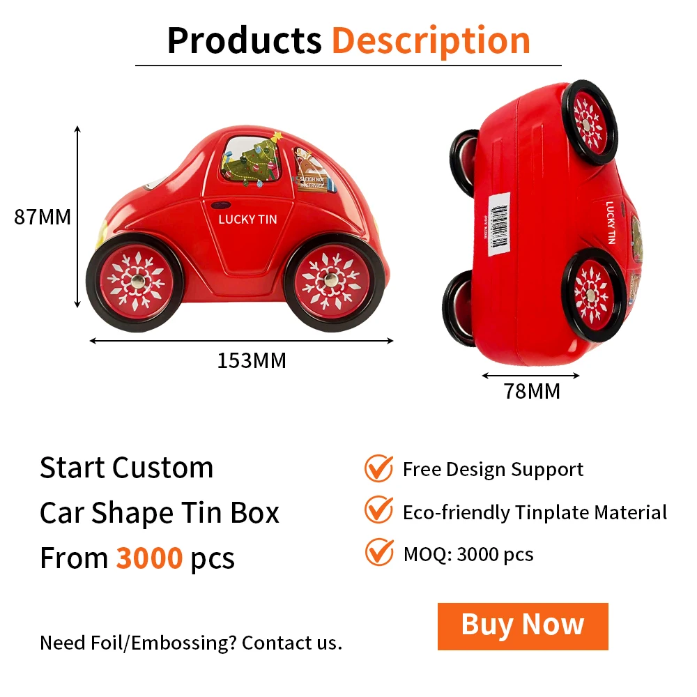 Factory Wholesale Custom Tinplate Storage Container Irregular Can Christmas Car Shape Metal Gift Tin Box