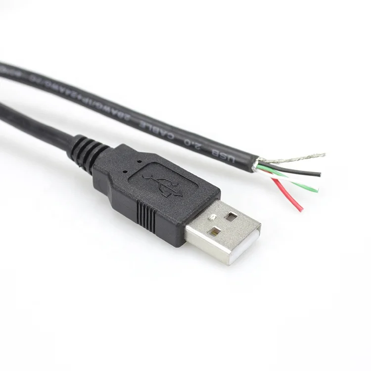 Custom USB 2.0 Type-A Male to Bare Wire Cable Braid Shielded Data Cable for Computer Printer Camera