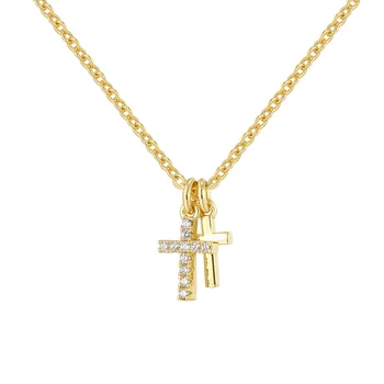Melynn double cross necklace gold plated copper necklace trendy jesus fashion jewellery women