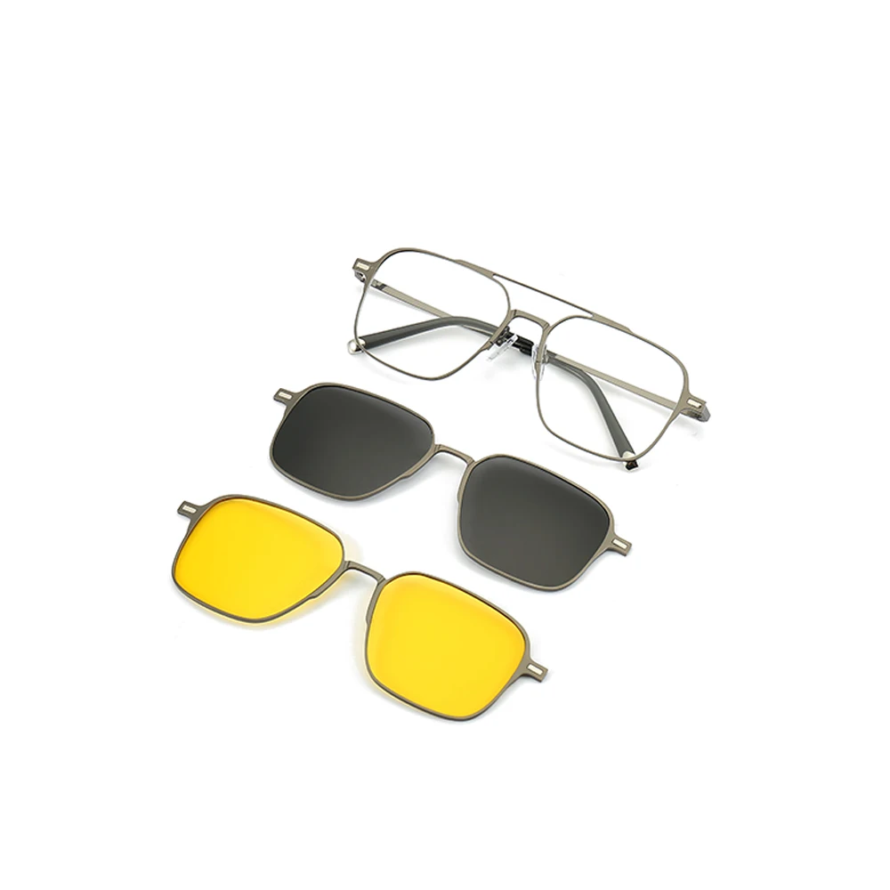 2023 Square Double Bridge Eyeglasses Frame with Magnetic Clip-On