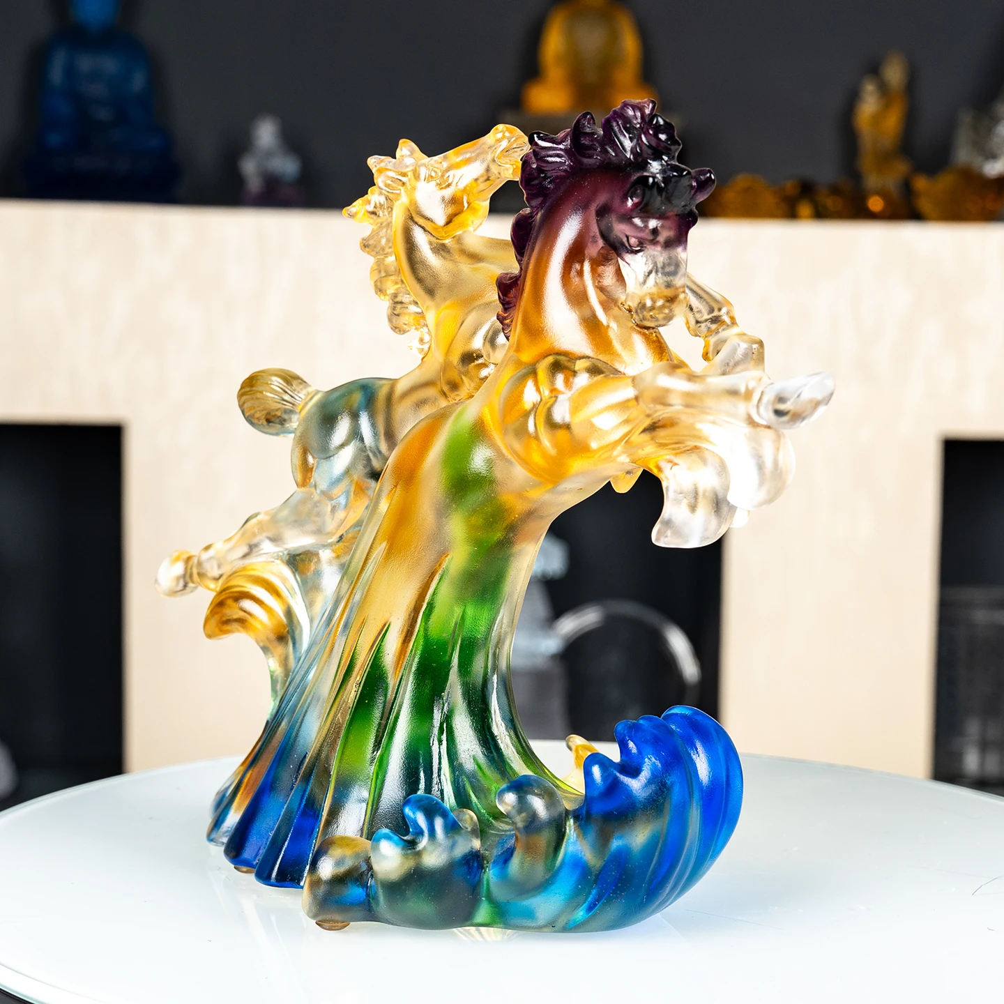 product small bridge decoration crafts enterprise annual contribution award 3d horse colored glaze crystal trophy award for gifts-6