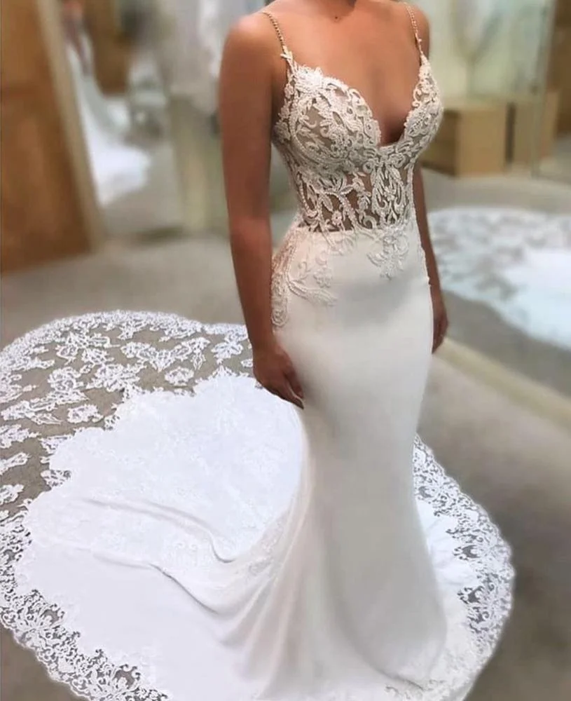 Sexy Mermaid Wedding Dresses Crepe Lace ...