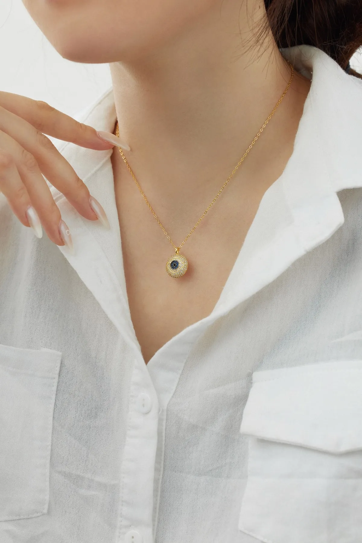 KAKODIY Lucky Turkish Evil Eyes Pendant 925 Sterling Silver Necklace Women's Full Zirconia 18K Gold Greek Eyes Amule Women's Necklace detail 1