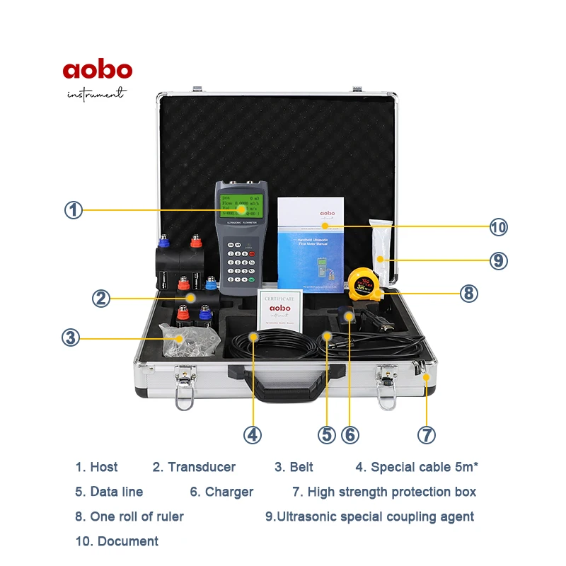AOBO Portable Handheld Ultrasonic Flow Meter Tuf Ultrasonic Flow Meter Multi Pulse Technology Liquid Ultrasonic Flowmeter