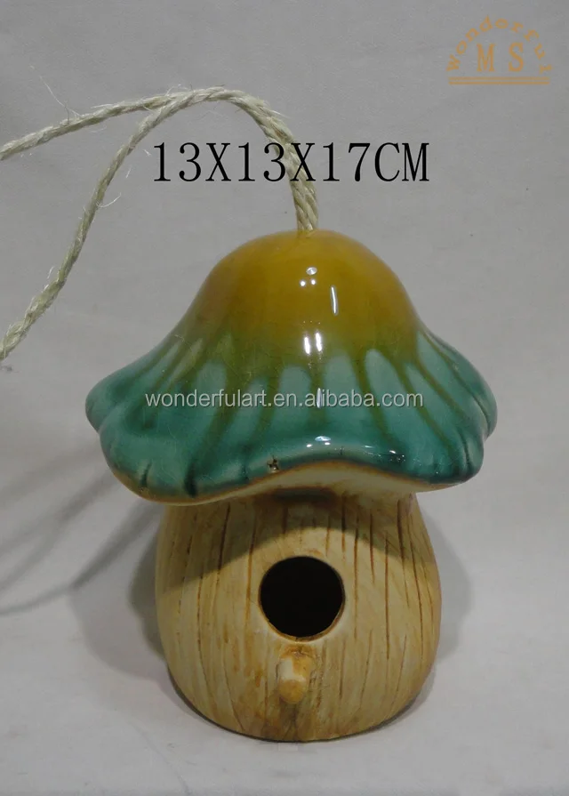 New Portable Mushroom Shaped Hanging Bird House Ceramic Bird Feeder Stong Hummingbird Nest Easy Clean for Small Animal Pet