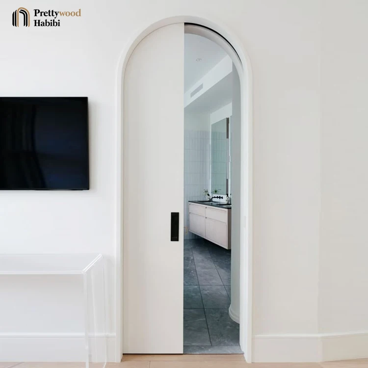 Prettywood Australia Residential White Polished Soft Closing Solid Wooden Interior Arched Door Sliding Pocket Door factory