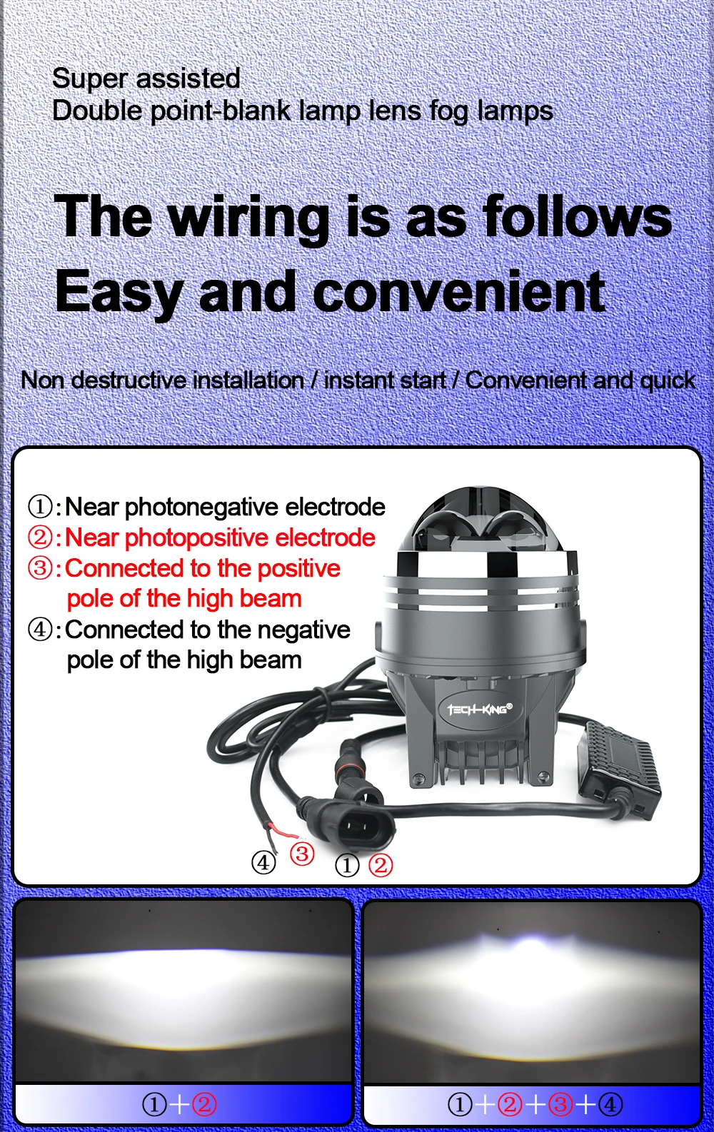 TECH-KING Custom 3.0 Inch Dual Beam Led Fog Lamp 12v 45w 70W 6000K Waterproof Universal Car Laser Fog Light 6000k Color Lens