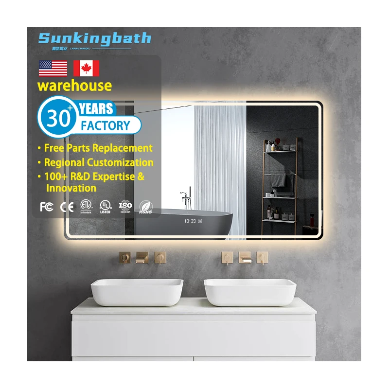 Anti-Fog Rectangular Makeup Customizable Mirrors Wall Mount Entryway Bath Mirrors With Portable LED Light Strip