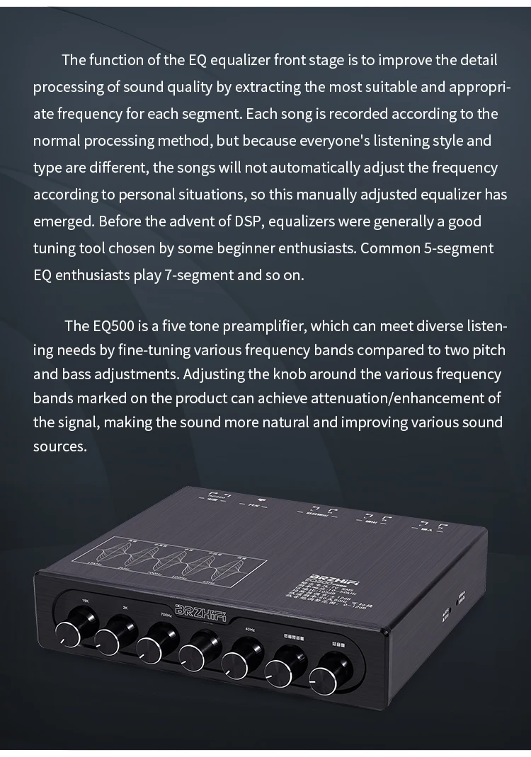 BRZHIFI EQ500 pre-amplifier 5-segment EQ tone audio processing effector small mixer manufacture