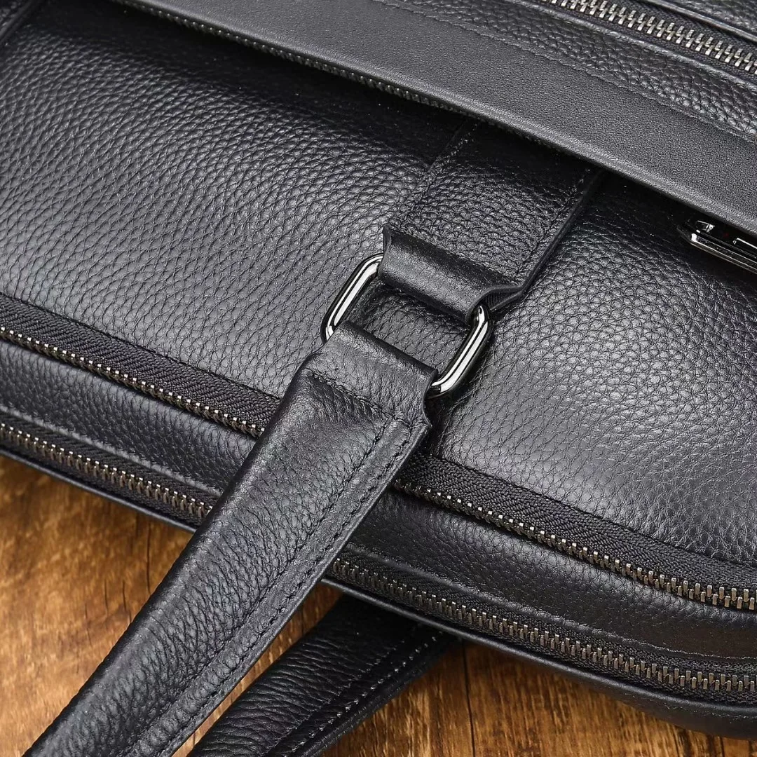 Drop Shipping Cow Leather 15.6 Inches Case Messenger Business Bag Real Black Pebble Genuine Leather Computer Laptop Briefcases