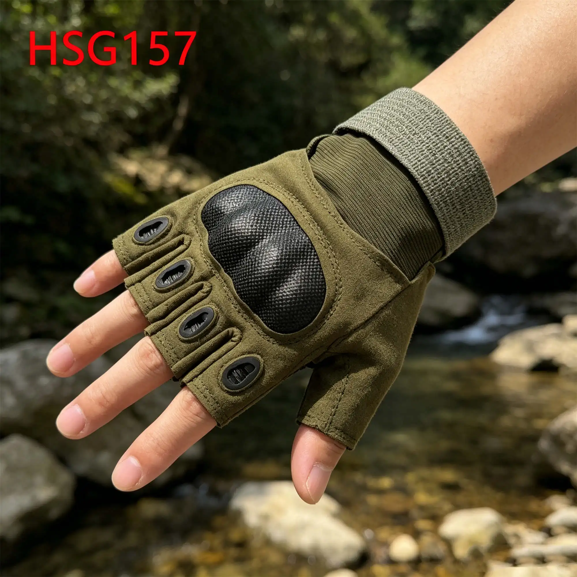 ZYF,Hard Shell Knuckle Protection Design Green Tactical Gloves Outdoor Training Debris Resistant Half Finger Combat GlovesHSG157