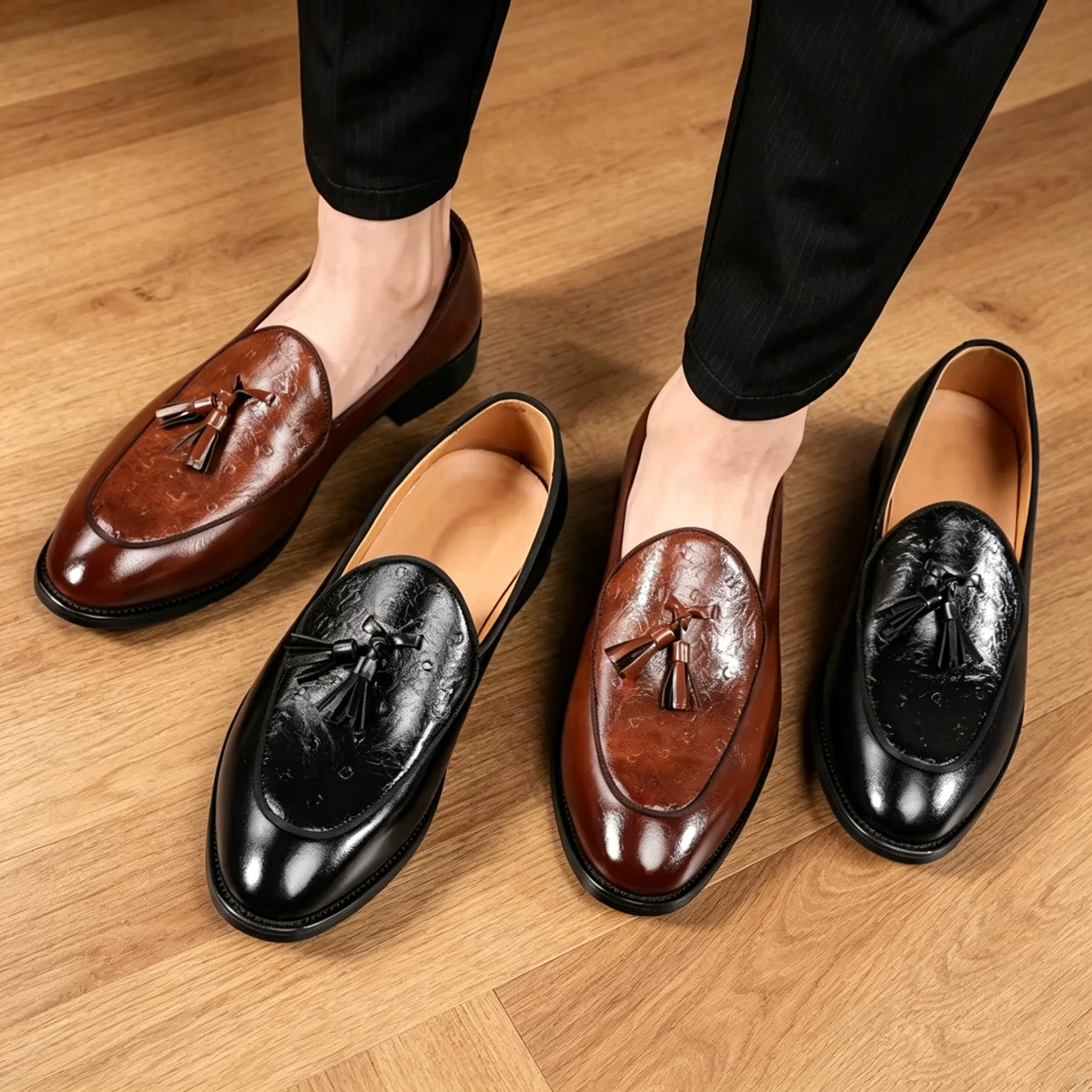 premium leather dress shoes Men's Slip-On Oxfords – Top-Layer For Business, Classic Vintage Style Men's Slip-on Leather Dress Shoes YGroup_7611442200776