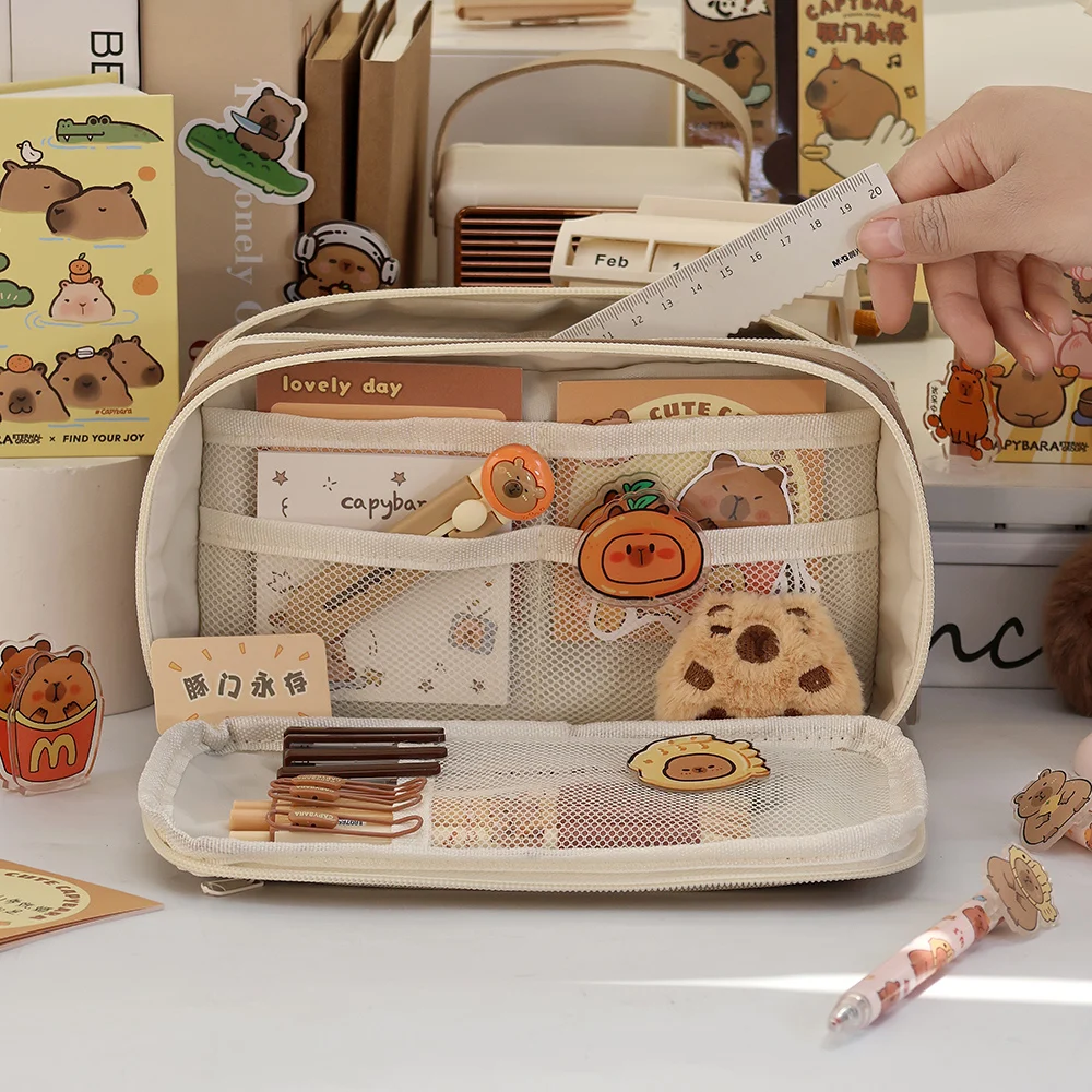 Wholesale Kawaii Multi-layer Large Capacity Cute Schoolbag Pencil Case Simple Girl Korean Stationery Pencil Case Pouch