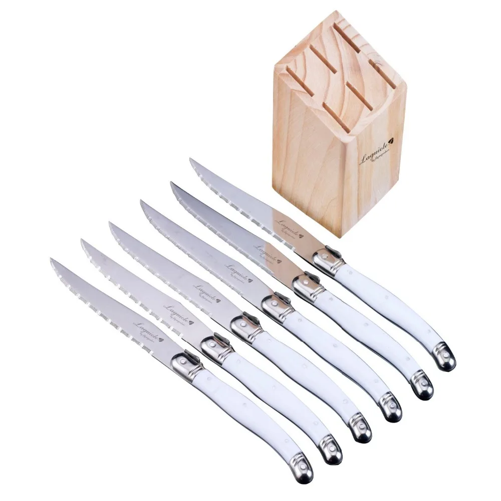 Laguiole 6 Piece Rainbow Knife Set in Wooden Box