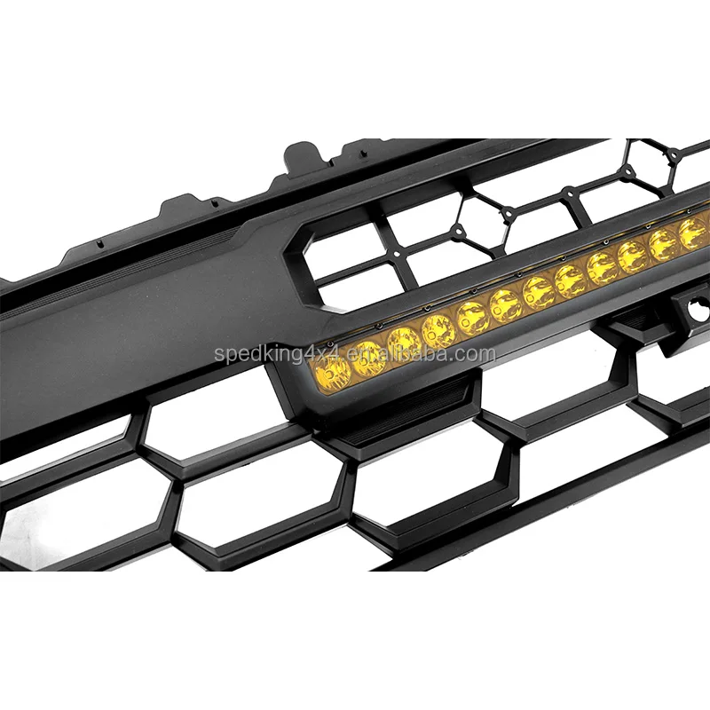 Spedking Alta Calidad Rejilla Delantera Parachoques Rejilla con BAR LED con Luz Ámbar para Toyota Tacoma 2024 Rejilla de Coche