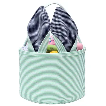 Personalized Seersucker Easter Bunny Baskets with Rabbit Ears for Kids' Egg Hunt Party Decorations Gift