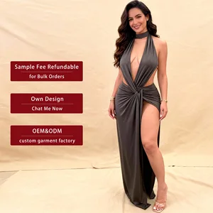 2026 New Sexy Sleeveless Hanging Neck Open Back High Waist Slit Dress