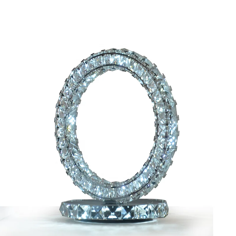 2020 Modern luxury metal Circle Shape chrome/silver round ring stainless steel Desk Lamp led k9 crystal table light lamp